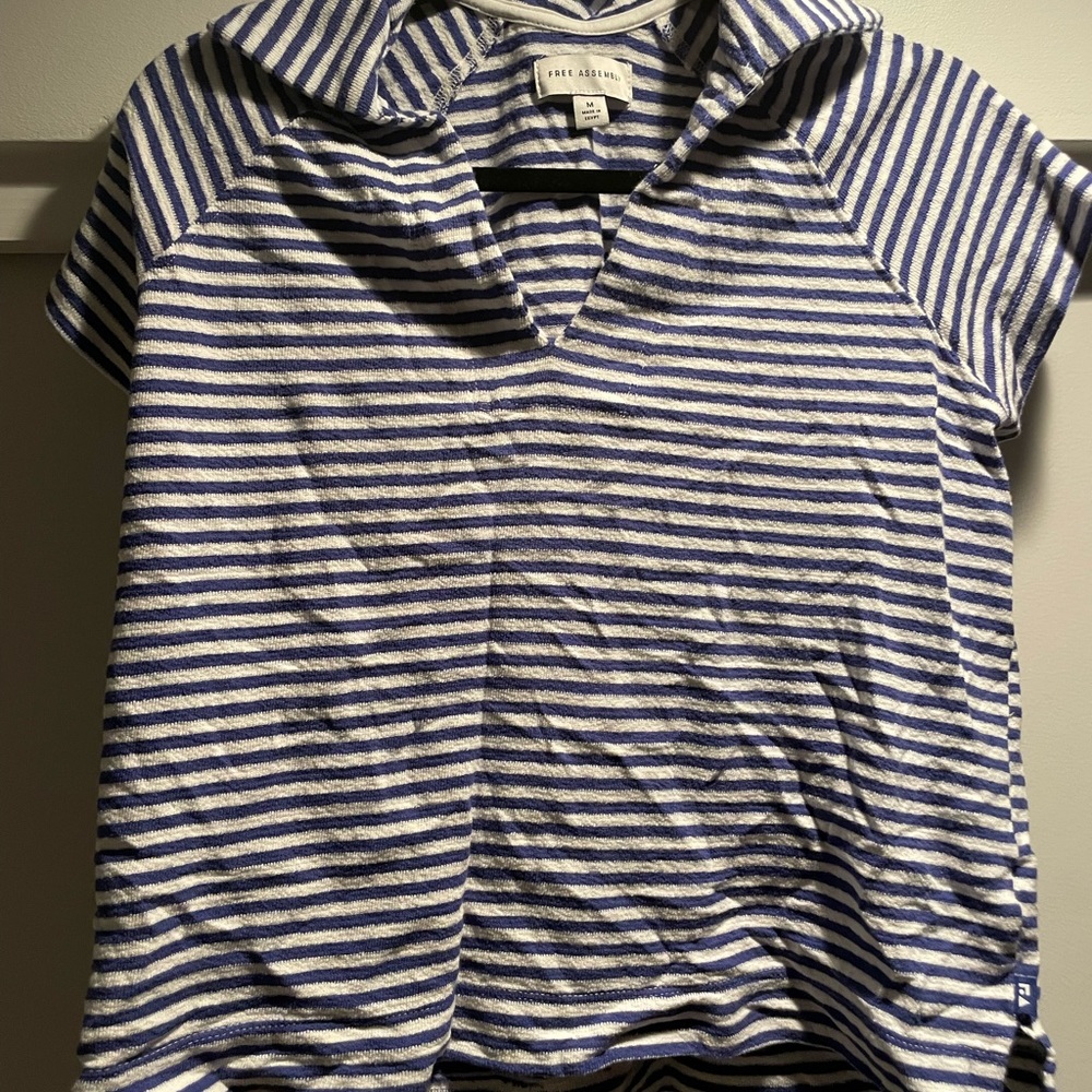 Blue striped terry cloth shirt. Dollar and v neck. Comfortable and cute!